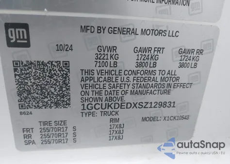 2025 Chevrolet Silverado 1500 4Wd Standard Bed Lt z USA, uszkodzony, nr VIN 1GCUKDEDXSZ129831